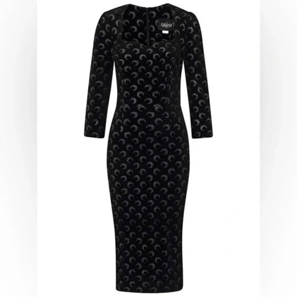 COLLECTIF - Vanessa Glitter Moon Black Velvet Pencil midi Dress Size L - Picture 1 of 7